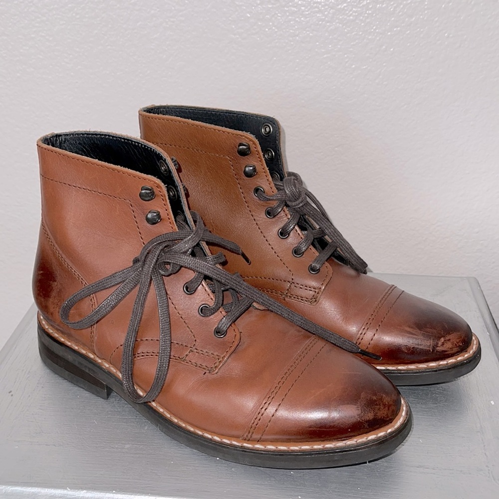 Thursday Boot Company Brown Leather Cap-Toe Lace-Up Boots